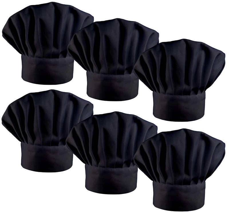 LilMents 6 Pack Chef Hat Set Elastic Baker Kitchen Catering Cooking Chefs Hats (Black) - Image 1
